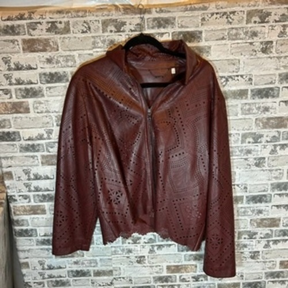 Chico's Cutwork Leather Jacket Womens 4 XXL Rich Pomegranate NWT - Picture 3 of 8